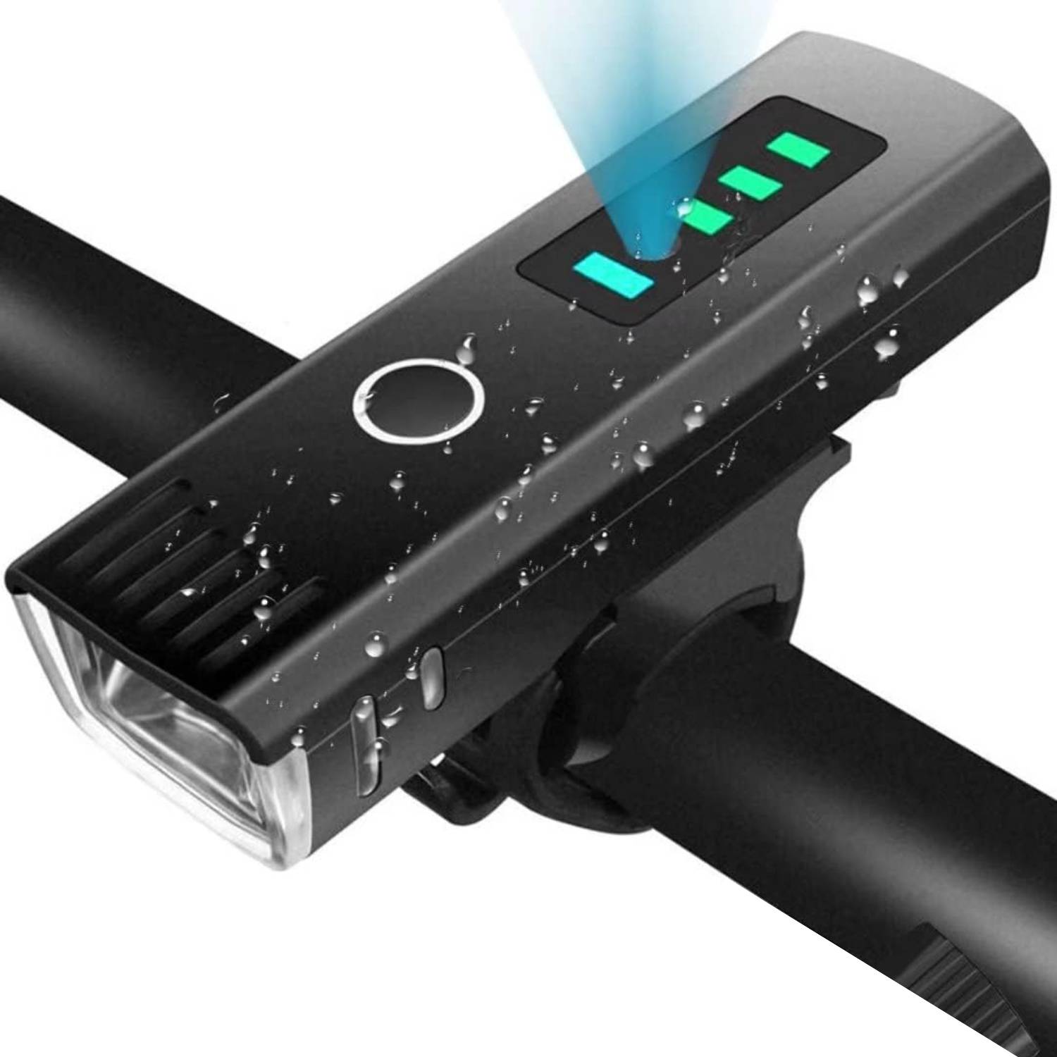 A rechargeable front light fitted to a handlebar